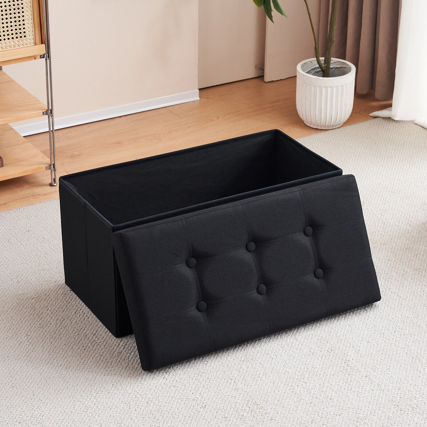 Folding Ottoman Storage Box Pouffe Seat Stool Home Chair Foot stool Bench LINEN