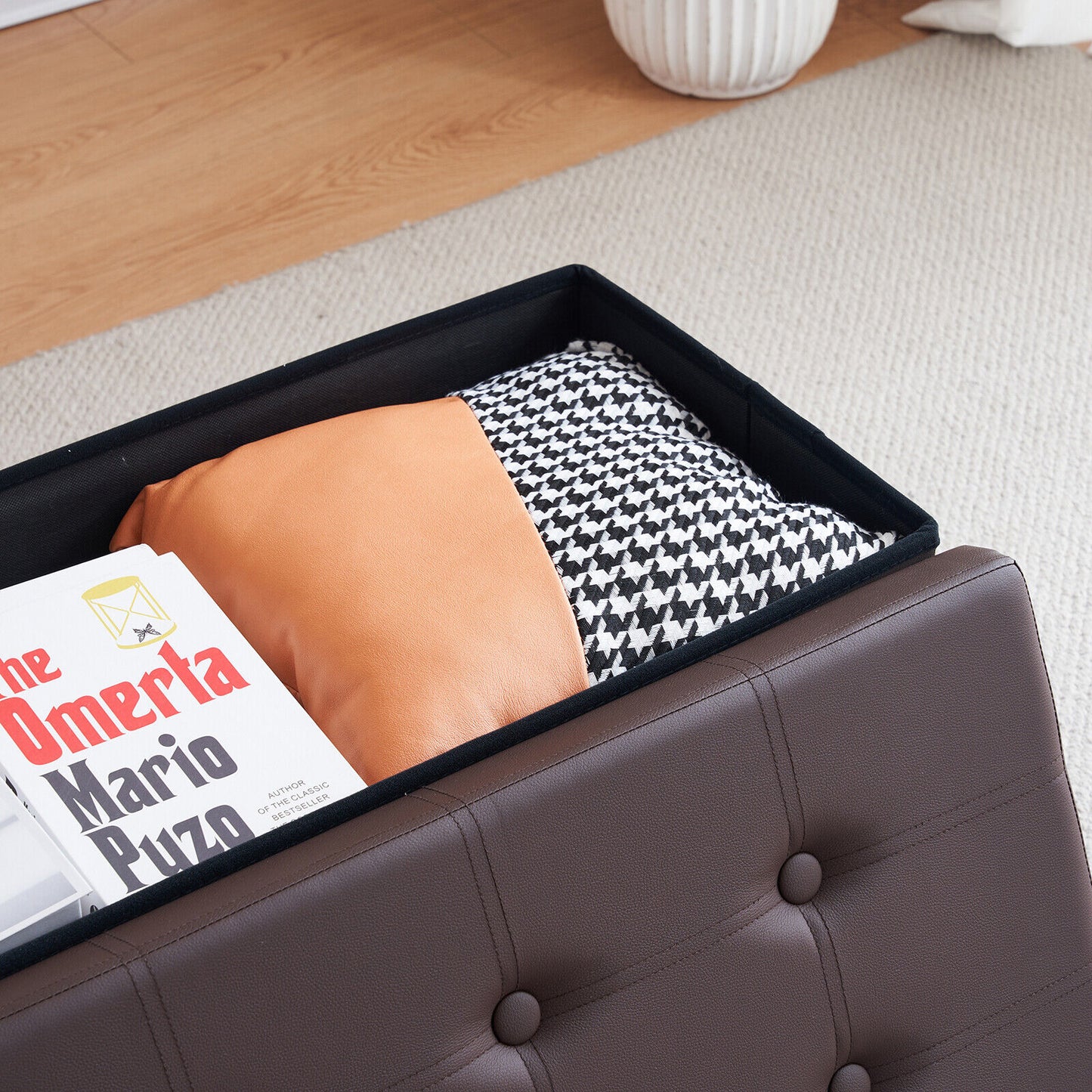 Folding Ottoman Storage Box Pouffe Seat Stool Home Chair Foot stool Bench LINEN