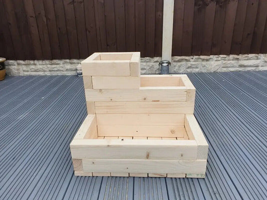 Handmade 3 TIER WOODEN TREATED GARDEN PLANTER 3 TIERED PLANT POT 50cm X 50cm