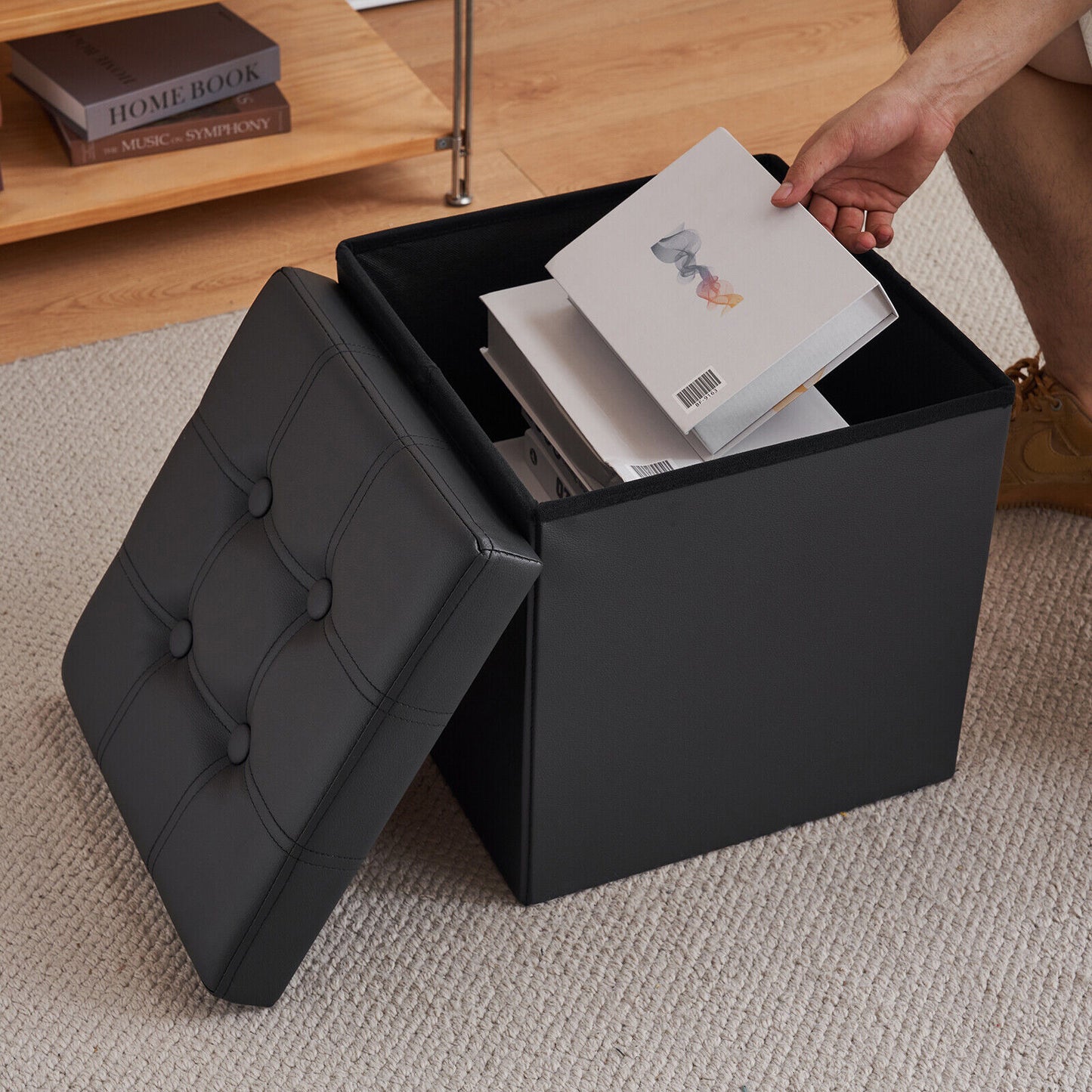Folding Ottoman Storage Box Pouffe Seat Stool Home Chair Foot stool Bench LINEN