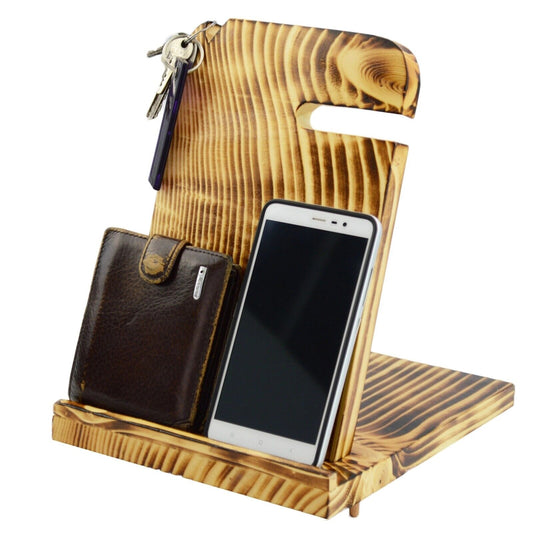Wood Phone Docking Station - Desk Organizer - Key Holder - Wallet Stand - Watch