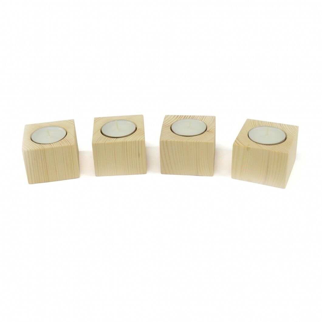 Eco Friendly Wooden Rustic Shabby Chic 4 Tea Light Candle Holders Wedding UK