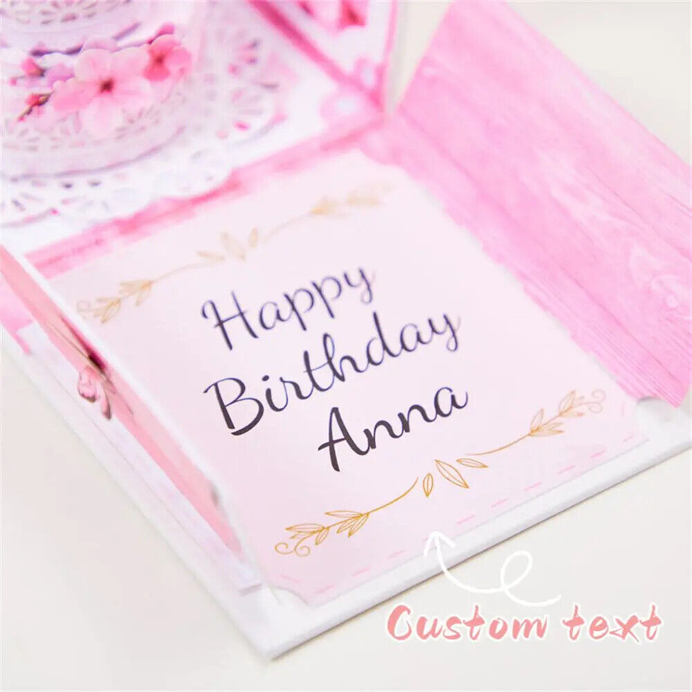 Personalized Birthday Exploding Surprise Box Card Custom Cherry Blossoms 3D Pop