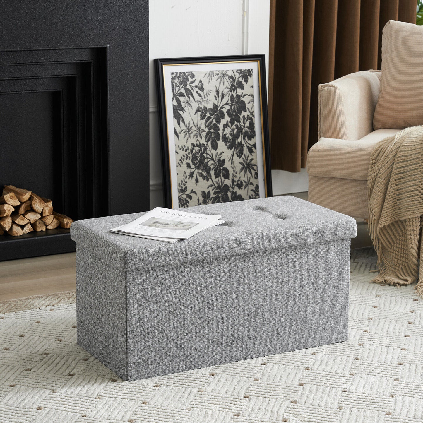 Folding Ottoman Storage Box Pouffe Seat Stool Home Chair Foot stool Bench LINEN