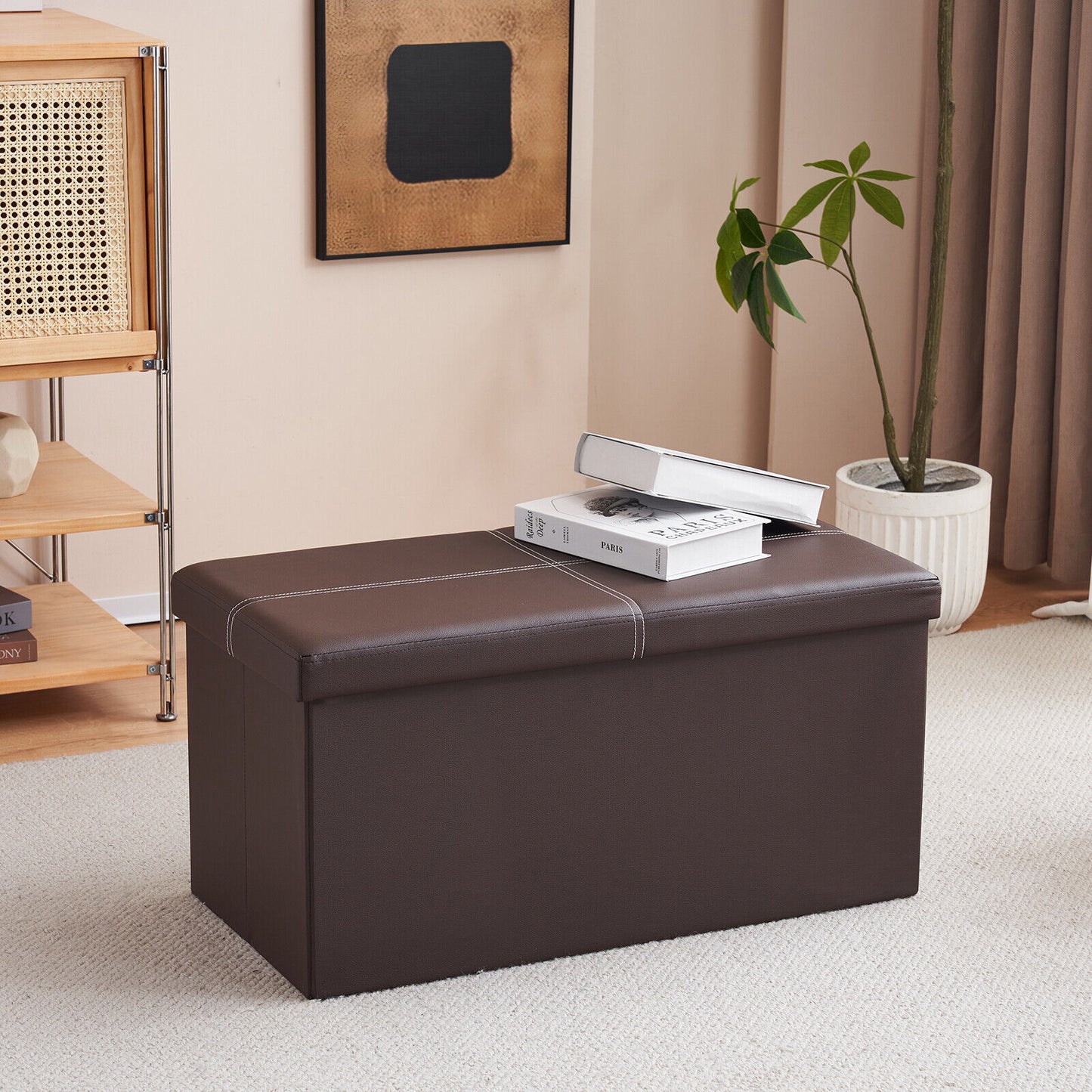Folding Ottoman Storage Box Pouffe Seat Stool Home Chair Foot stool Bench LINEN