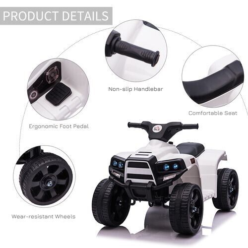 HOMCOM 6V Kids Electric Ride on Car Toddler Quad Bike ATV for 18-36 month White