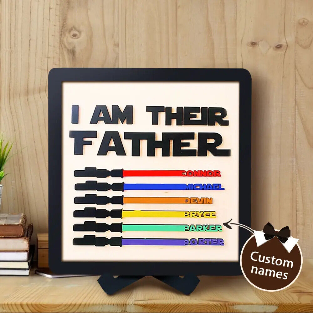 Personalised Fathers Day Dad Gifts Wars Light Sabers Family Names Sign Decor