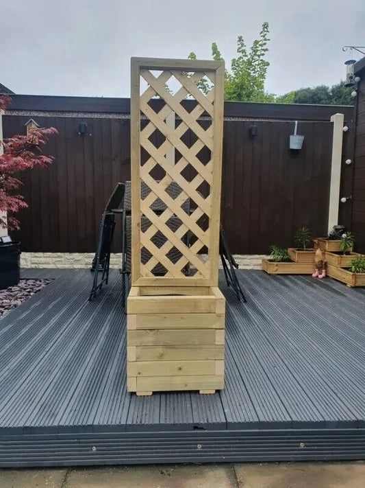 Garden Wooden Planter With Trellis Natural Outdoor Décor Flowers Plant Raised