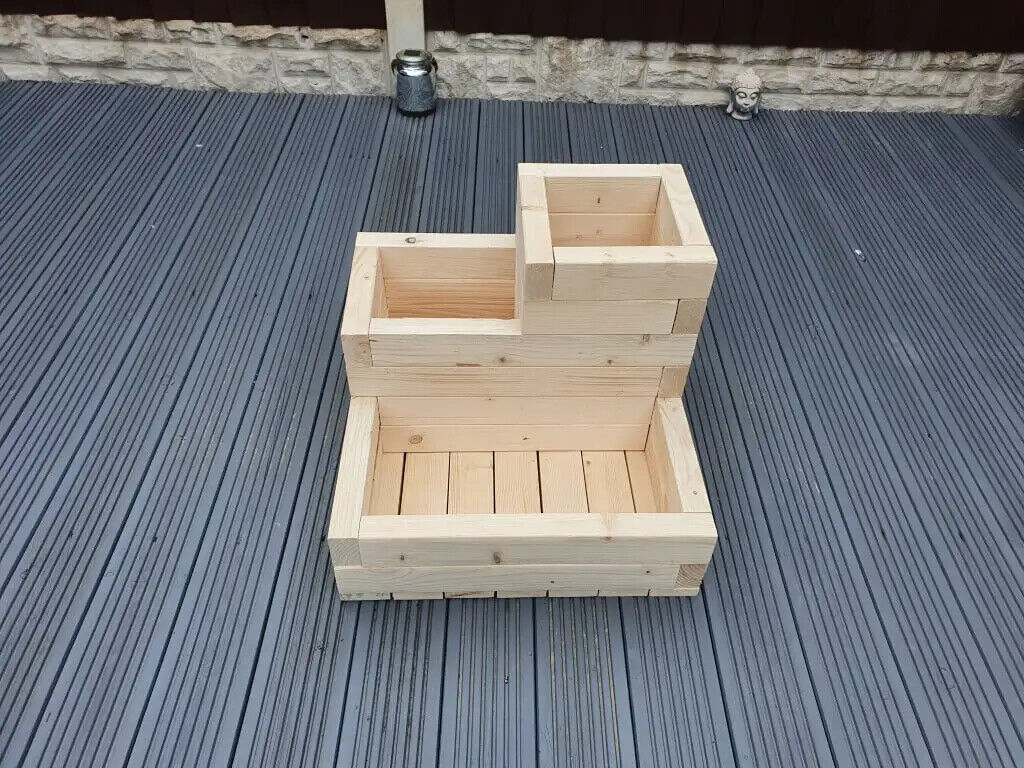 Handmade 3 TIER WOODEN TREATED GARDEN PLANTER 3 TIERED PLANT POT 50cm X 50cm