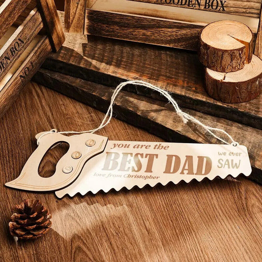 Personalised Fathers Day Engraved Custom Text Name Dad Hanging Saw Plaque
