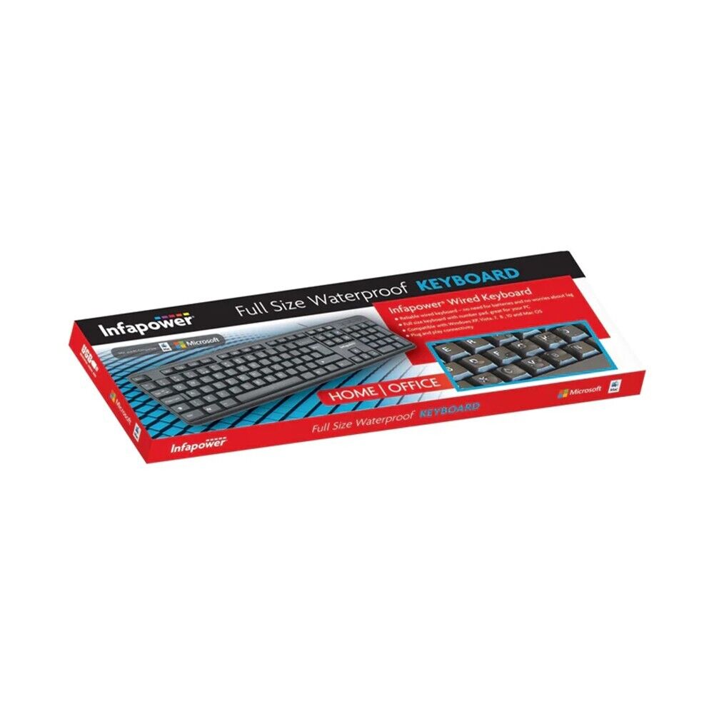 Waterproof Infapower Wired Keyboard Full Size Computer Keyboard UK STOCK