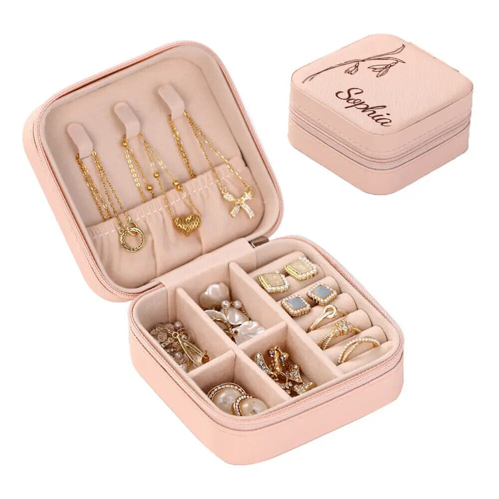 Personalised Custom Birth Flower Jewellery Box Organizer Storage Case Box Gift