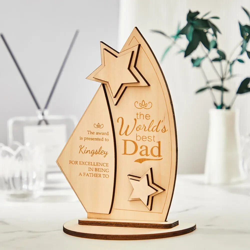 Fathers Day Personalised Best Dad Gift for Dad Daddy Wooden Plaque Freestanding