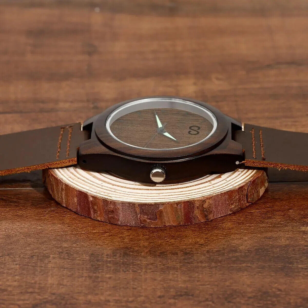 PERSONALISED Wooden Watch Leather Luxury Unisex Gents Ladies Wood Engraved Names
