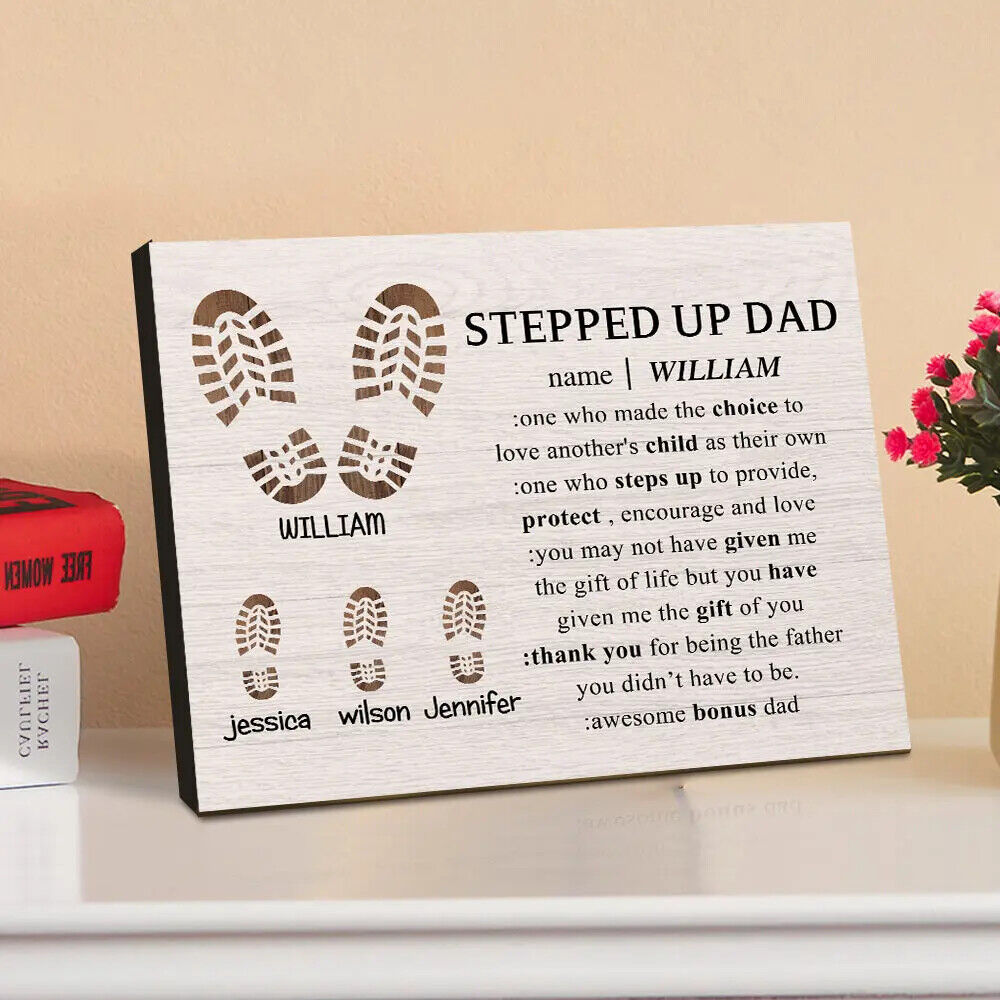 Personalized Footprint Picture Frame Custom Stepped Up Dad Sign Fathers Day Gift