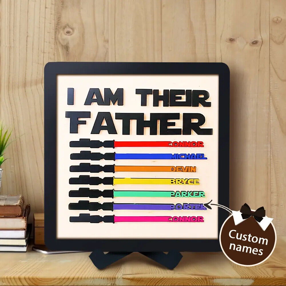 Personalised Fathers Day Dad Gifts Wars Light Sabers Family Names Sign Decor
