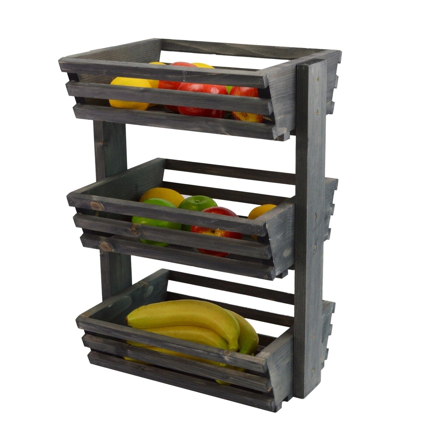 3 Tier Fruit Basket Handmade Natural Wood Holder Rack Vegetable Storage Stand