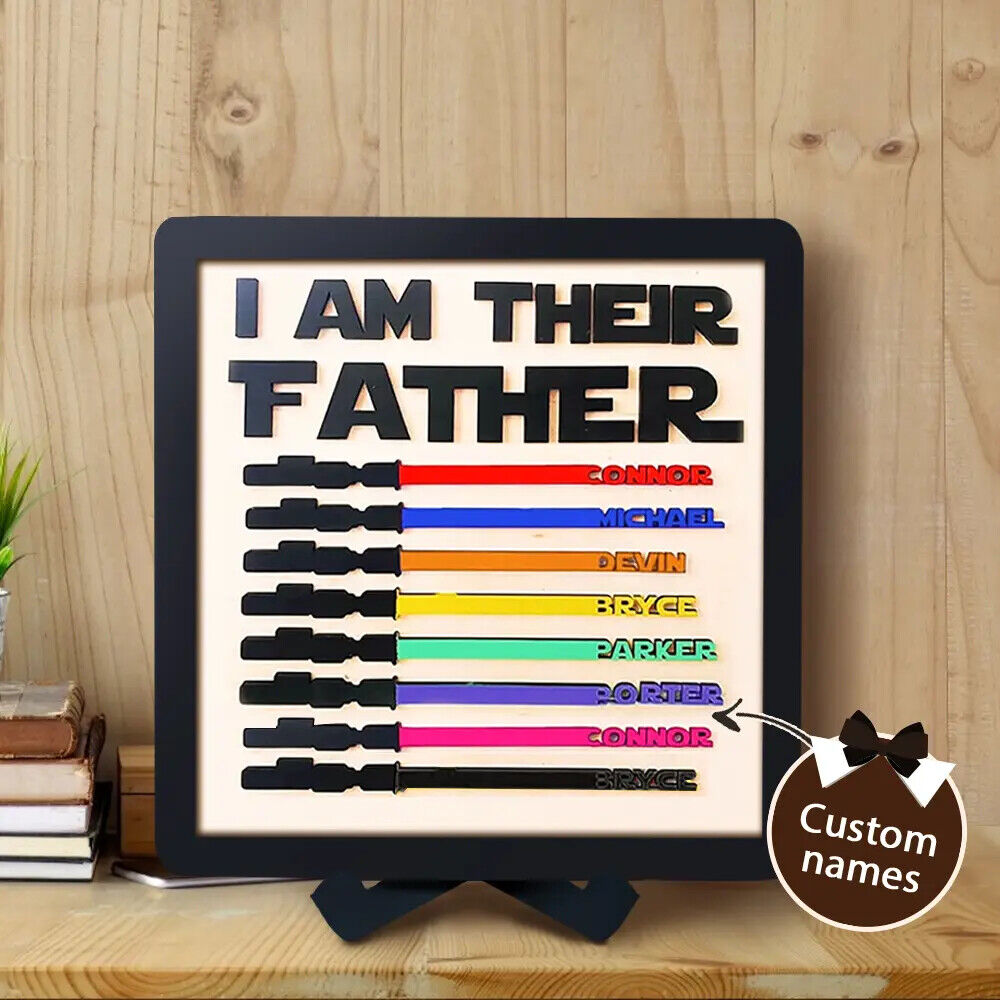 Personalised Fathers Day Dad Gifts Wars Light Sabers Family Names Sign Decor