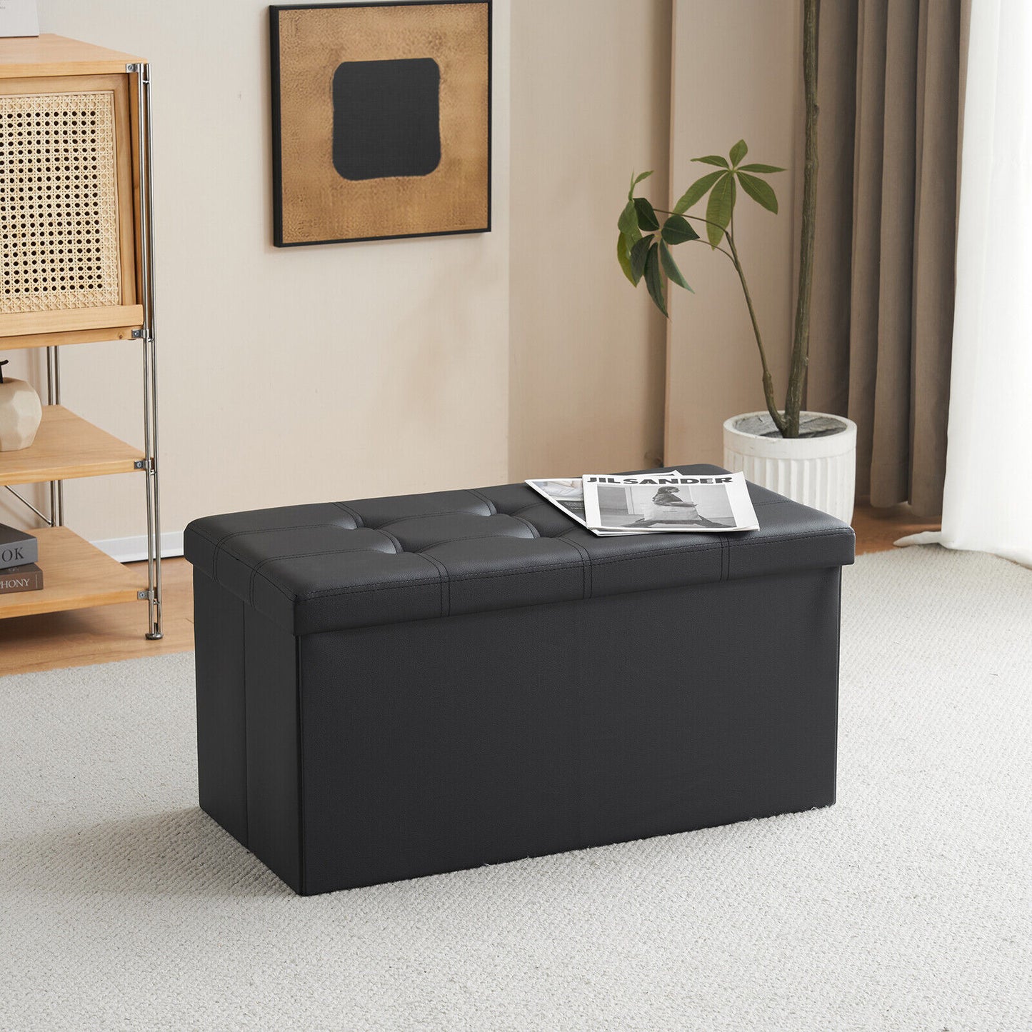 Folding Ottoman Storage Box Pouffe Seat Stool Home Chair Foot stool Bench LINEN