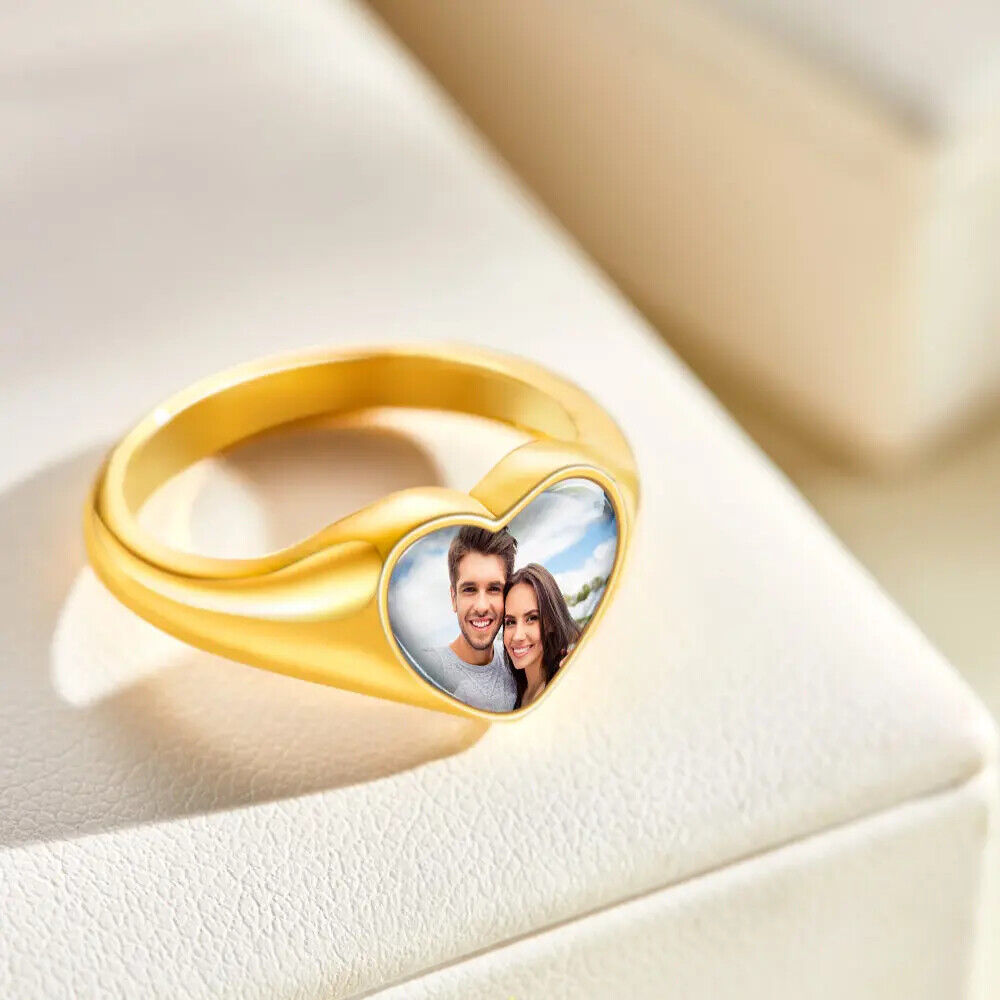 Photo Engraved Heart Ring Personalised With Image Birthday Womens Jewellery Gift