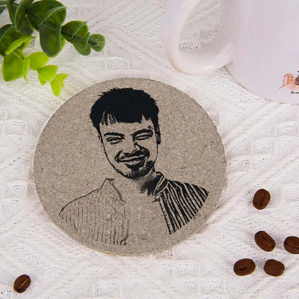 PERSONALISED Cork Round Coasters Personal Photo Unique Custom Kitchen Gift