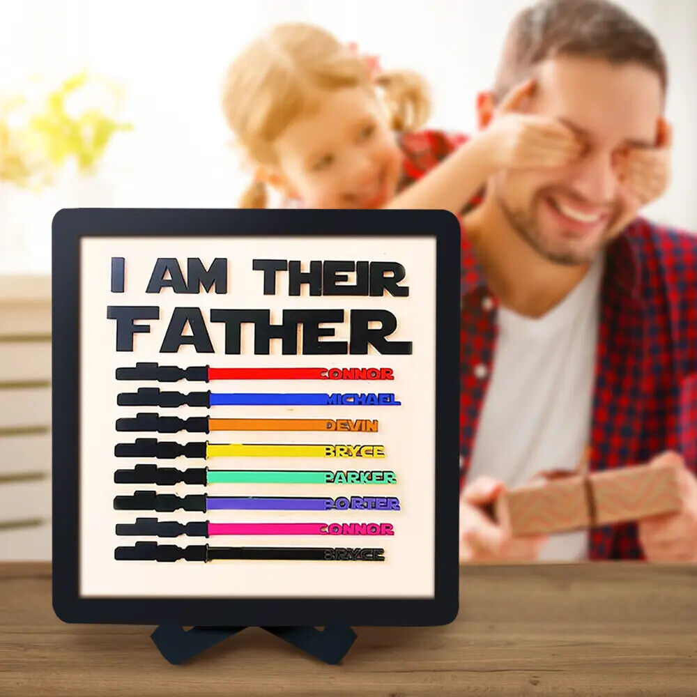 Personalised Fathers Day Dad Gifts Wars Light Sabers Family Names Sign Decor