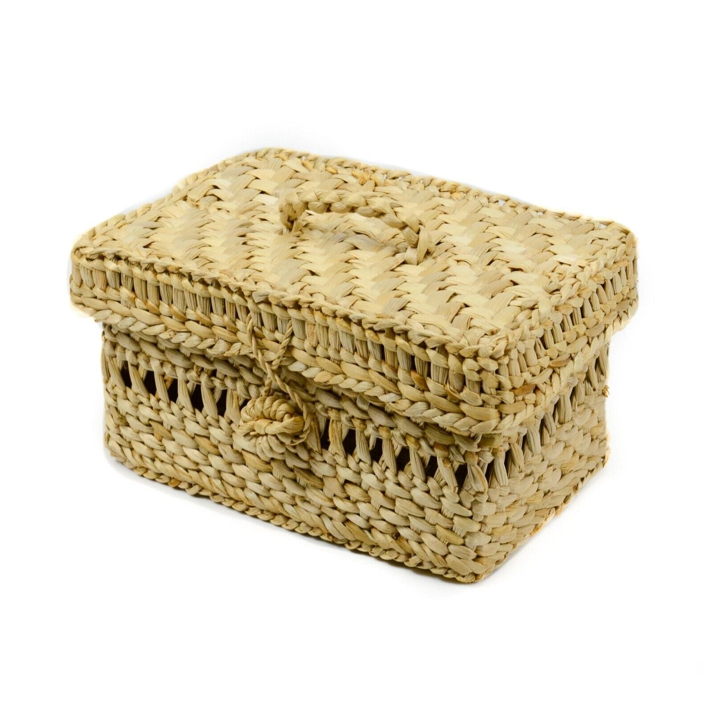 Handmade Seagrass Storage Basket Box With Lid Wicker Cosmetics Basket Large