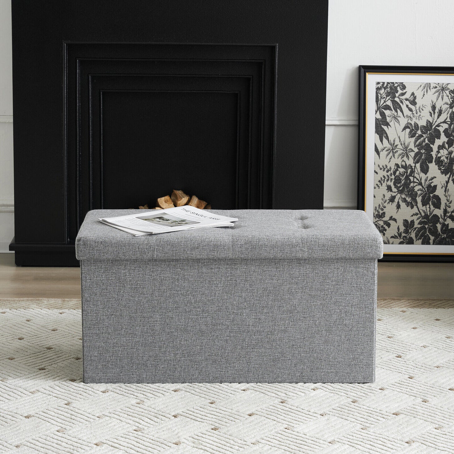 Folding Ottoman Storage Box Pouffe Seat Stool Home Chair Foot stool Bench LINEN
