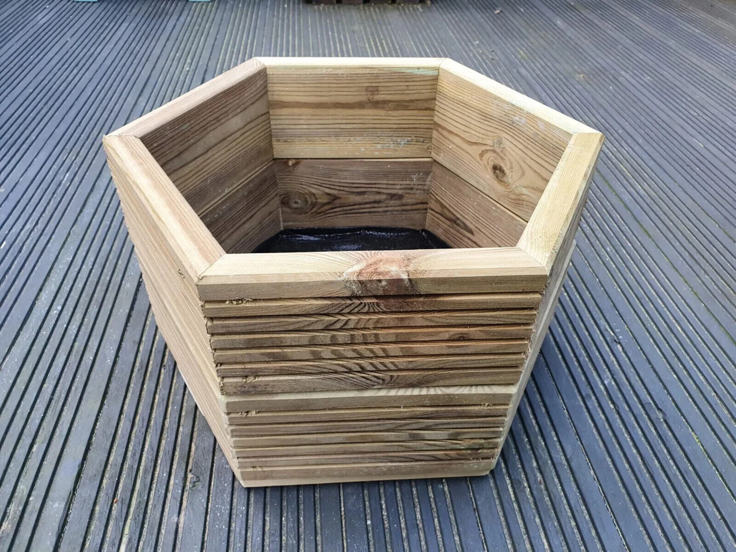 Handmade 3 Sizes Of Hexagon Wooden Garden Decking Planters For Plants, Plant Pot