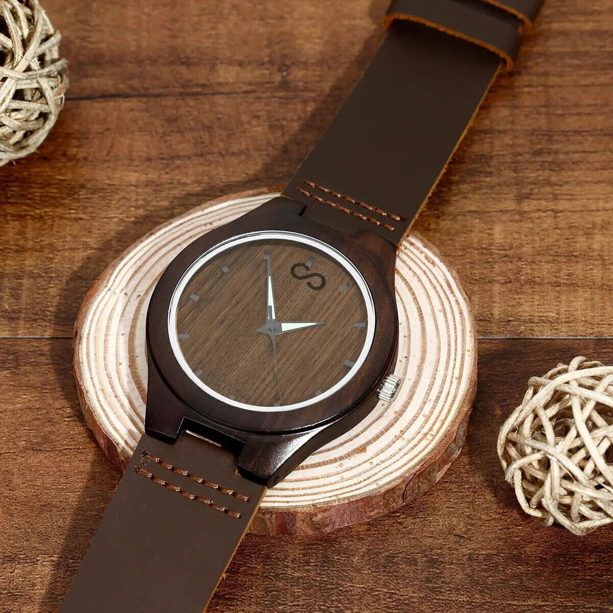 PERSONALISED Wooden Watch Leather Luxury Unisex Gents Ladies Wood Engraved Names