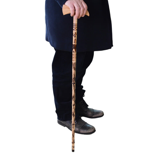 Traditional Lightweight Strong Unisex Hand Carved Walking Stick Cane w Symbols