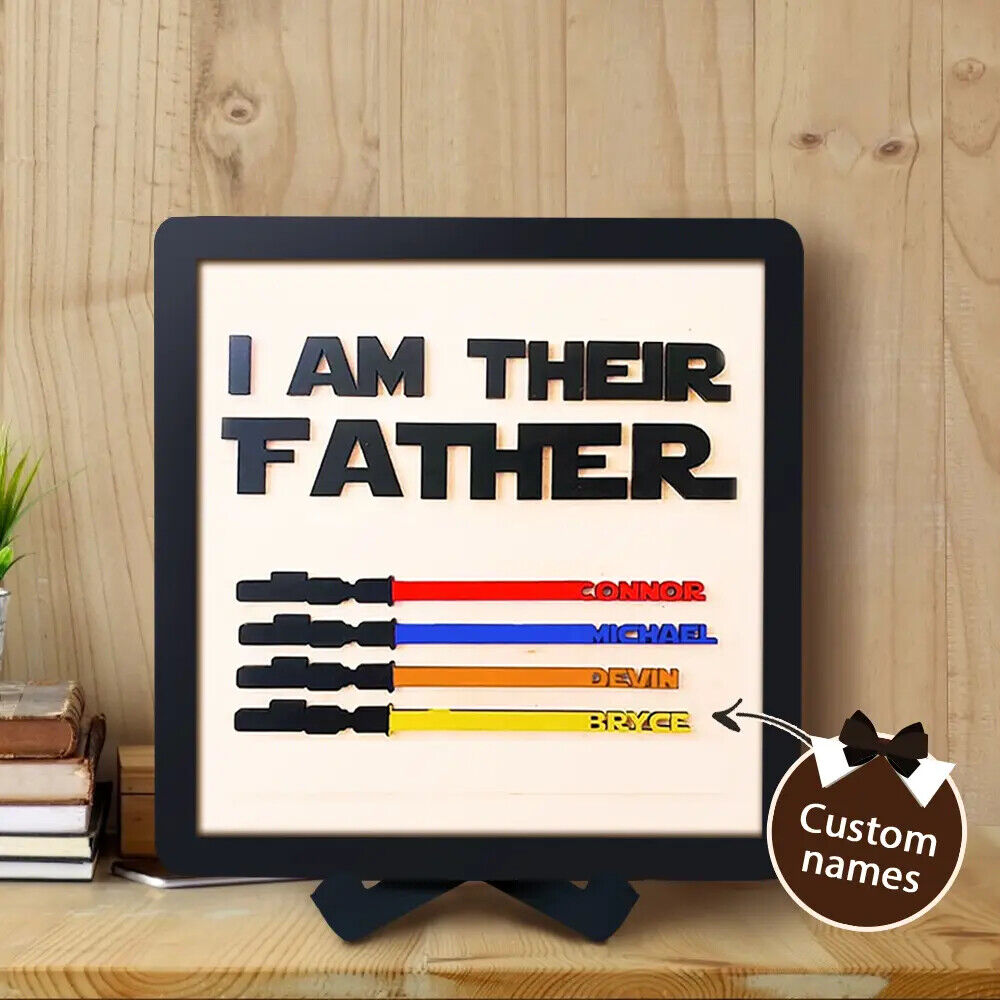 Personalised Fathers Day Dad Gifts Wars Light Sabers Family Names Sign Decor