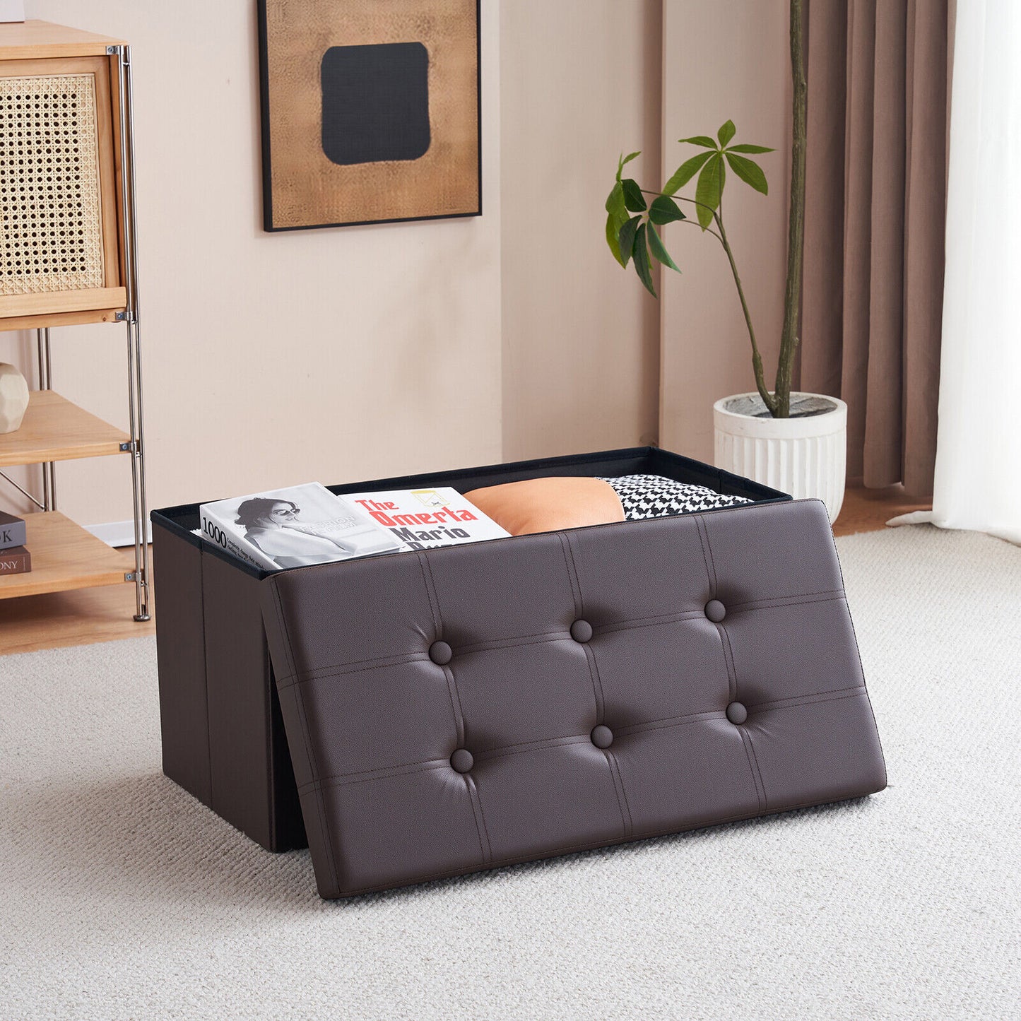 Folding Ottoman Storage Box Pouffe Seat Stool Home Chair Foot stool Bench LINEN
