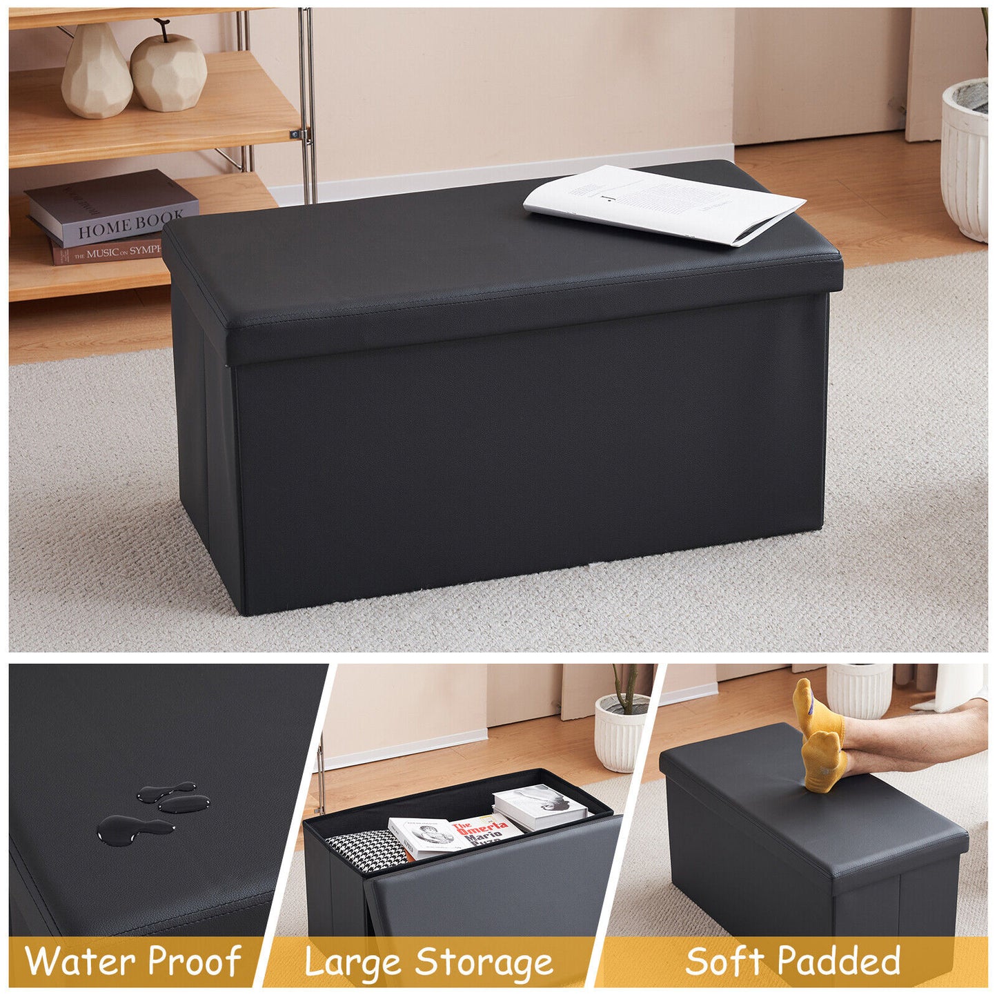 Folding Ottoman Storage Box Pouffe Seat Stool Home Chair Foot stool Bench LINEN