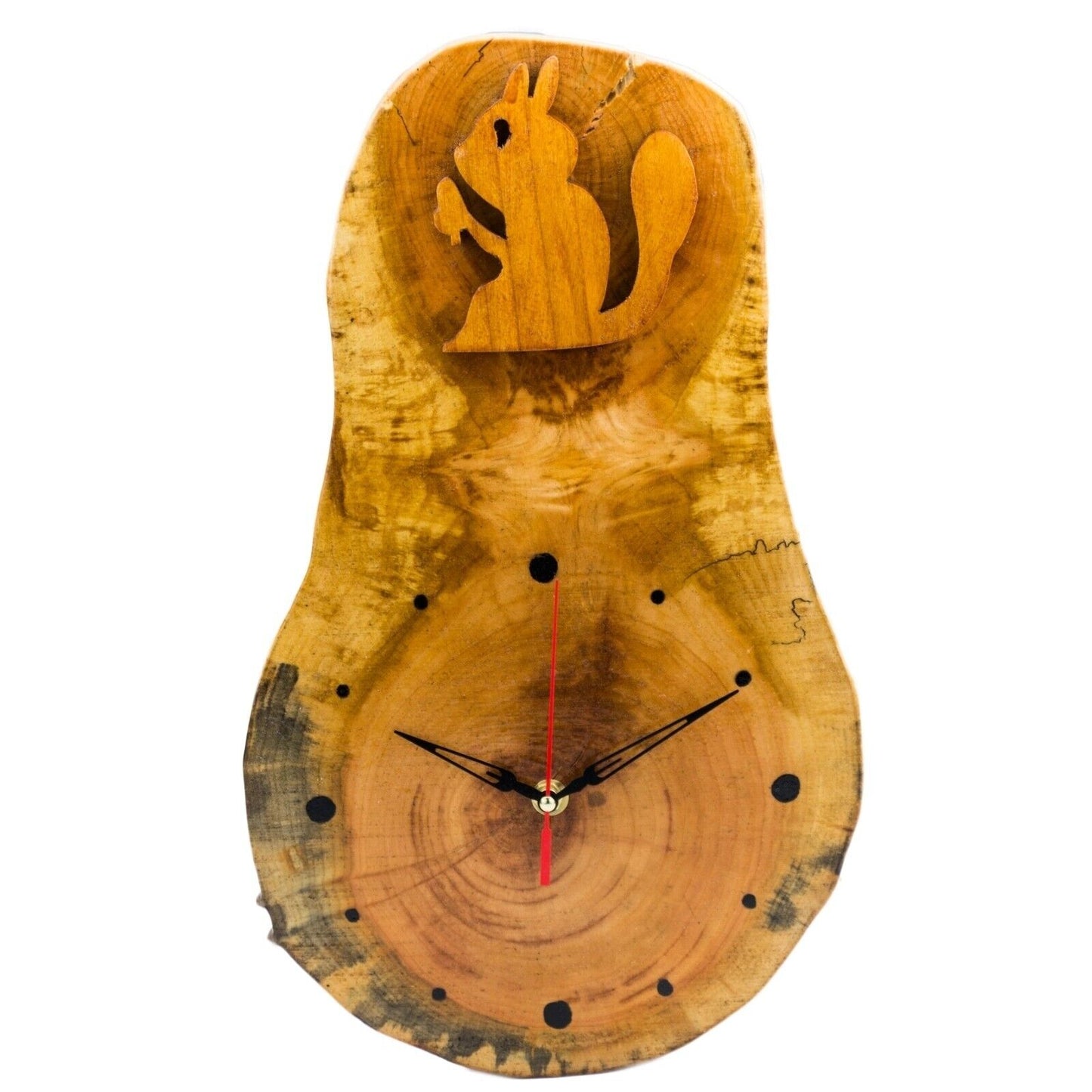 Handmade Rustic Wooden Wall Clock Vintage Round Clock Easy To Install Squirrel