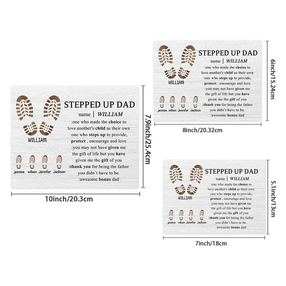 Personalized Footprint Picture Frame Custom Stepped Up Dad Sign Fathers Day Gift