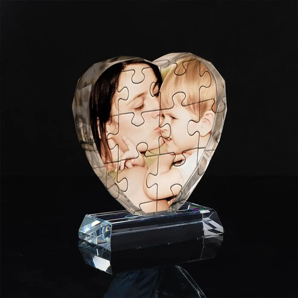 Personalized Crystal Photo Frame Heart Shape Puzzle Texture Gift For Mother