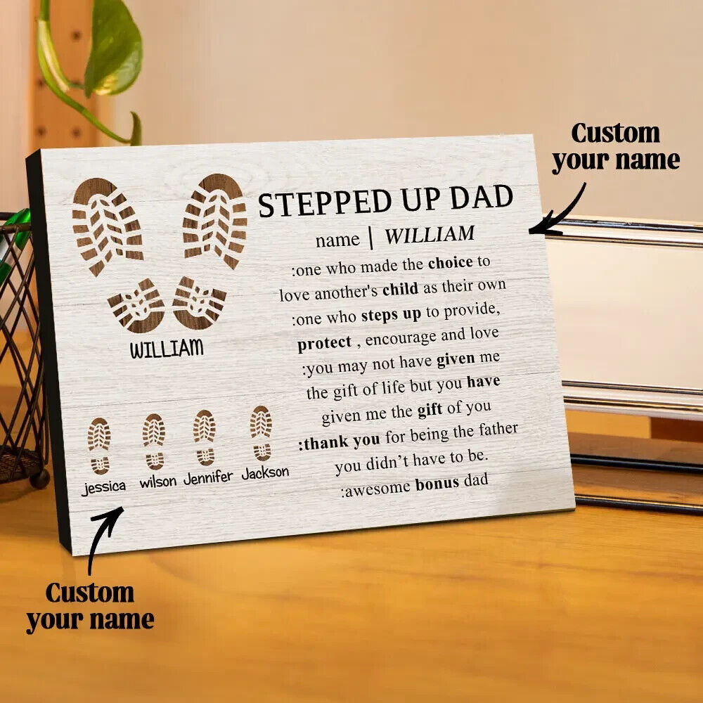 Personalized Footprint Picture Frame Custom Stepped Up Dad Sign Fathers Day Gift