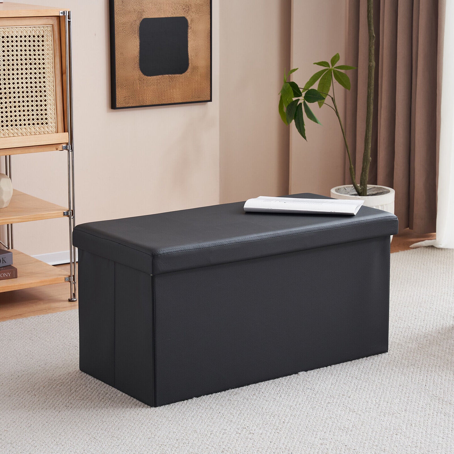 Folding Ottoman Storage Box Pouffe Seat Stool Home Chair Foot stool Bench LINEN