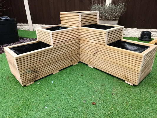 Large Planter Outdoor Garden Corner Tiered Wooden Trough Plant Flower Herb
