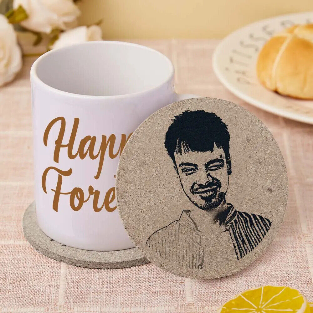 PERSONALISED Cork Round Coasters Personal Photo Unique Custom Kitchen Gift