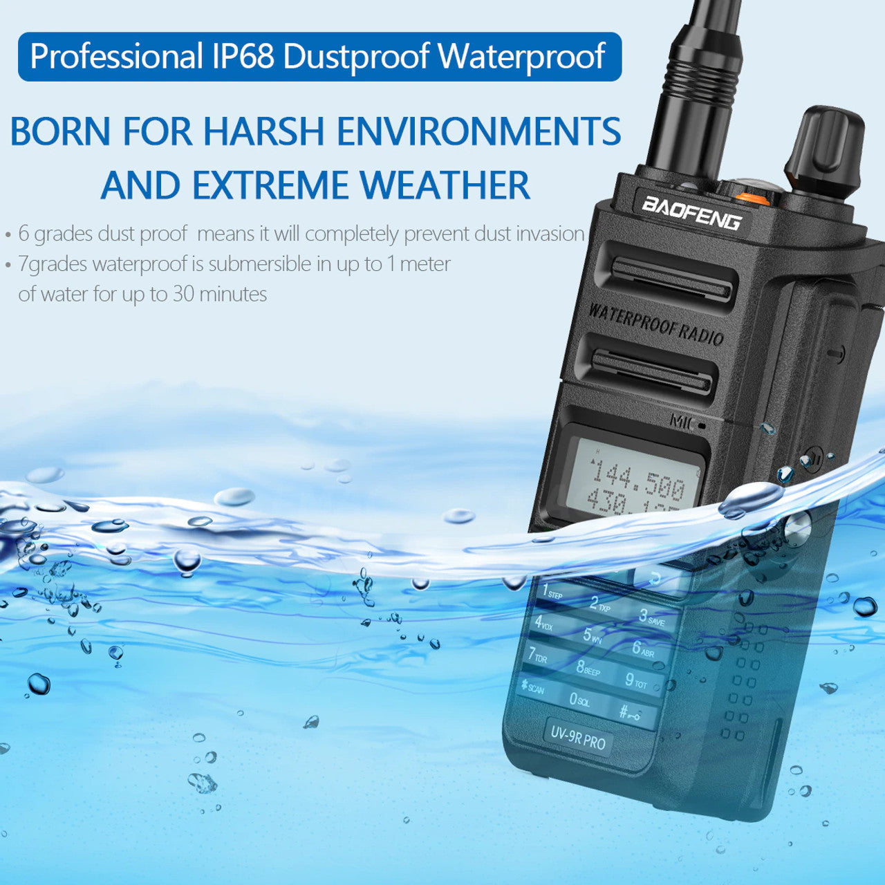 Baofeng UV 9R PRO Waterproof  UHF/VHF 8W Long Range Radio Walkie Talkie + Earpce